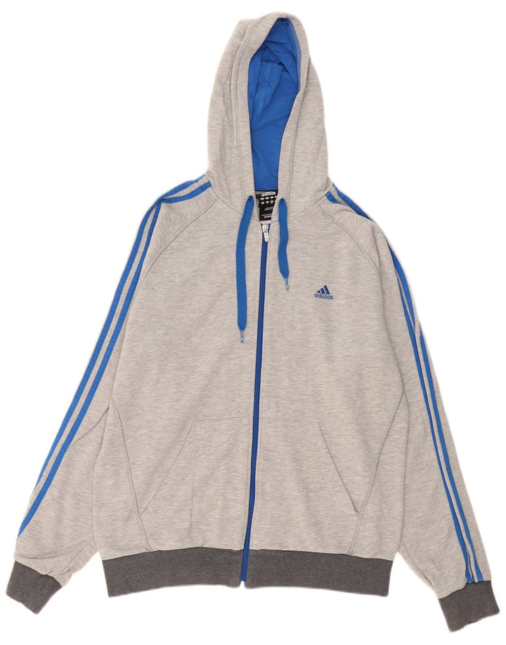 ADIDAS Sudadera con capucha y cremallera para hombre, algodón gris grande