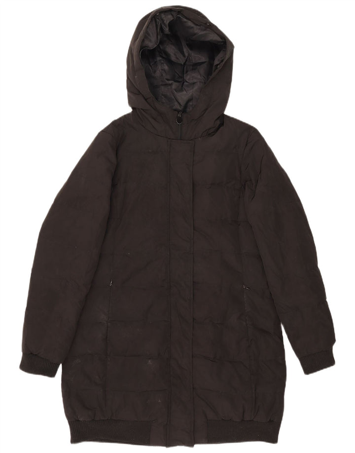 Zara Mujer Abrigo Acolchado Con Capucha ES 40 XL Poliéster Negro
