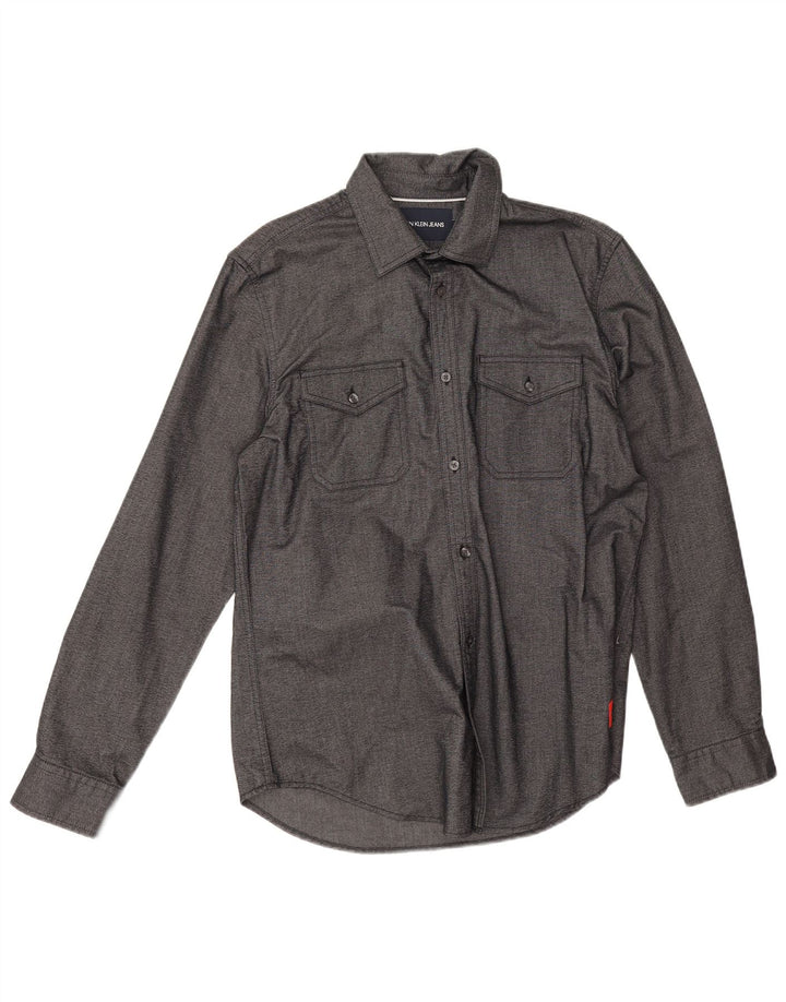 Camisa Calvin Klein Jeans Hombre Algodón Gris Medio