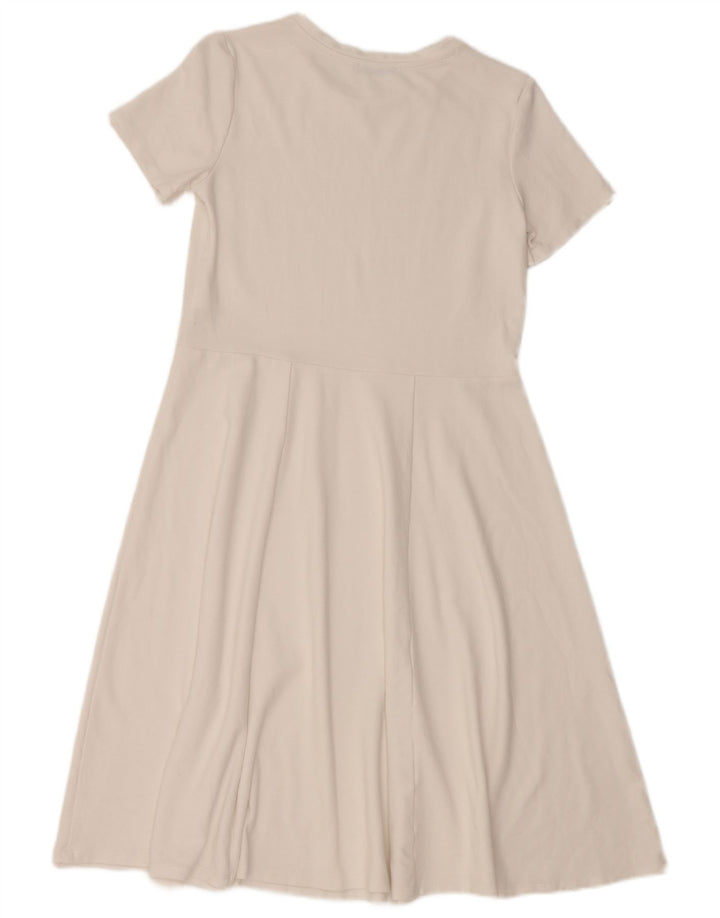 ZARA Mujer Vestido Acampanado UK 40 Small Viscosa Blanca