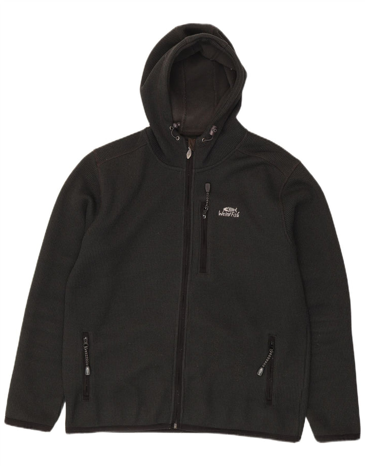 Weird Fish Suéter con capucha y cremallera para hombre Poliéster gris grande