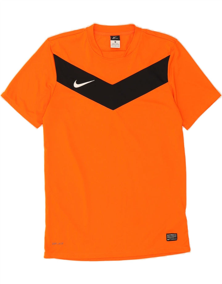 NIKE Mens Dri Fit Graphic T-Shirt Top Medium Orange Colourblock Polyester Vintage Nike and Second-Hand Nike from Messina Hembry 