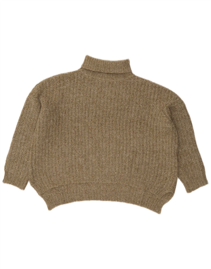 Zara Mujer Crop Oversize Roll Neck Jumper Sweater UK 40 Mediano Caqui