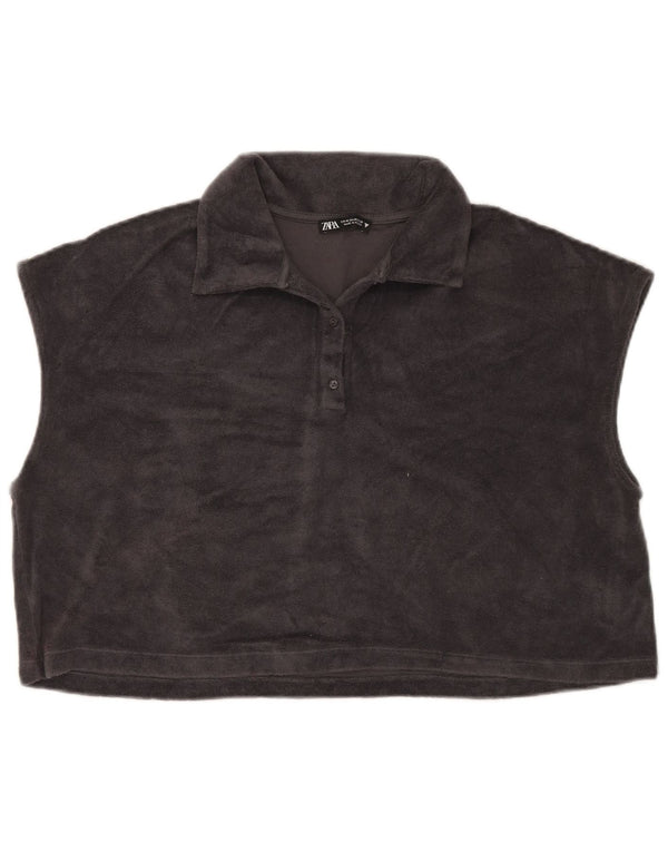 Zara Jersey de forro polar de manga corta y corte extragrande para mujer, talla 44, color gris medio
