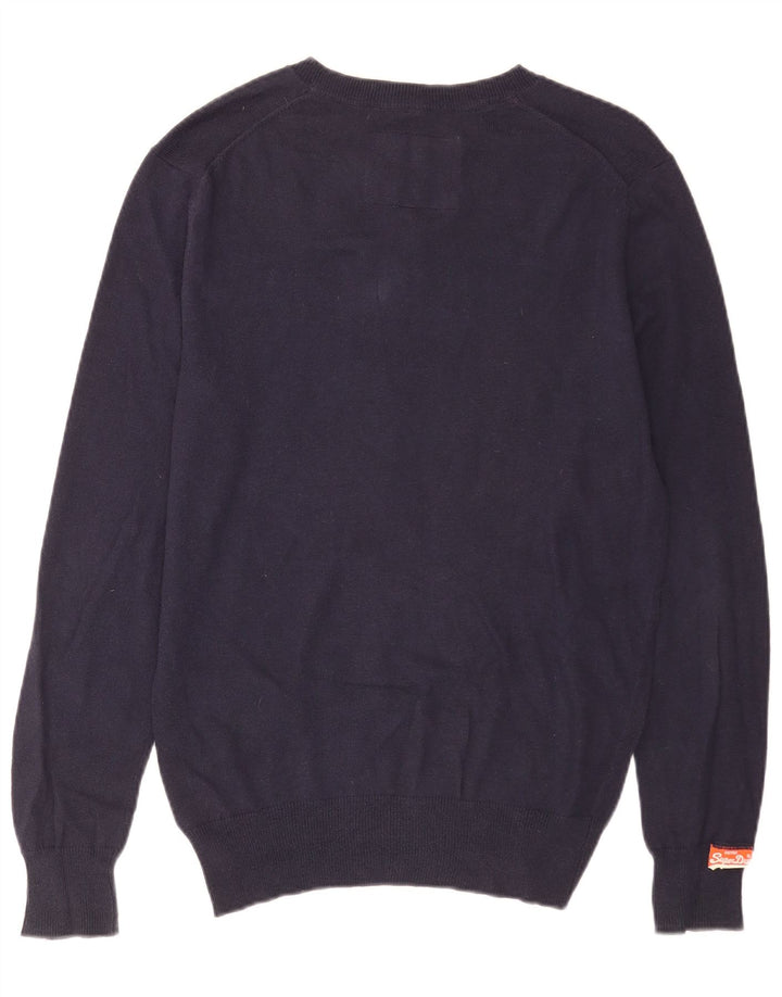 Superdry Jersey con cuello en V para hombre, jersey de algodón azul marino medio