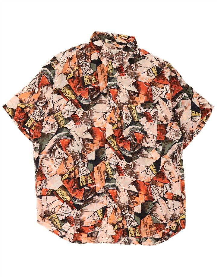 Vintage hombres patrón abstracto camisa de manga corta grande multicolor
