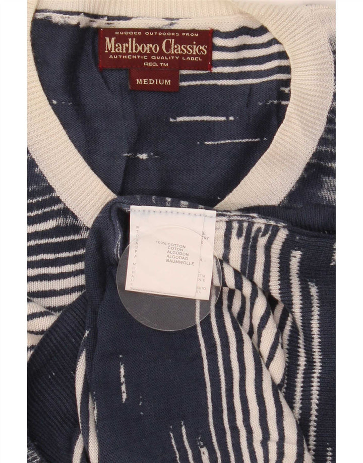 Marlboro Classics - Jersey con cuello en V para hombre, color azul marino mediano, a rayas