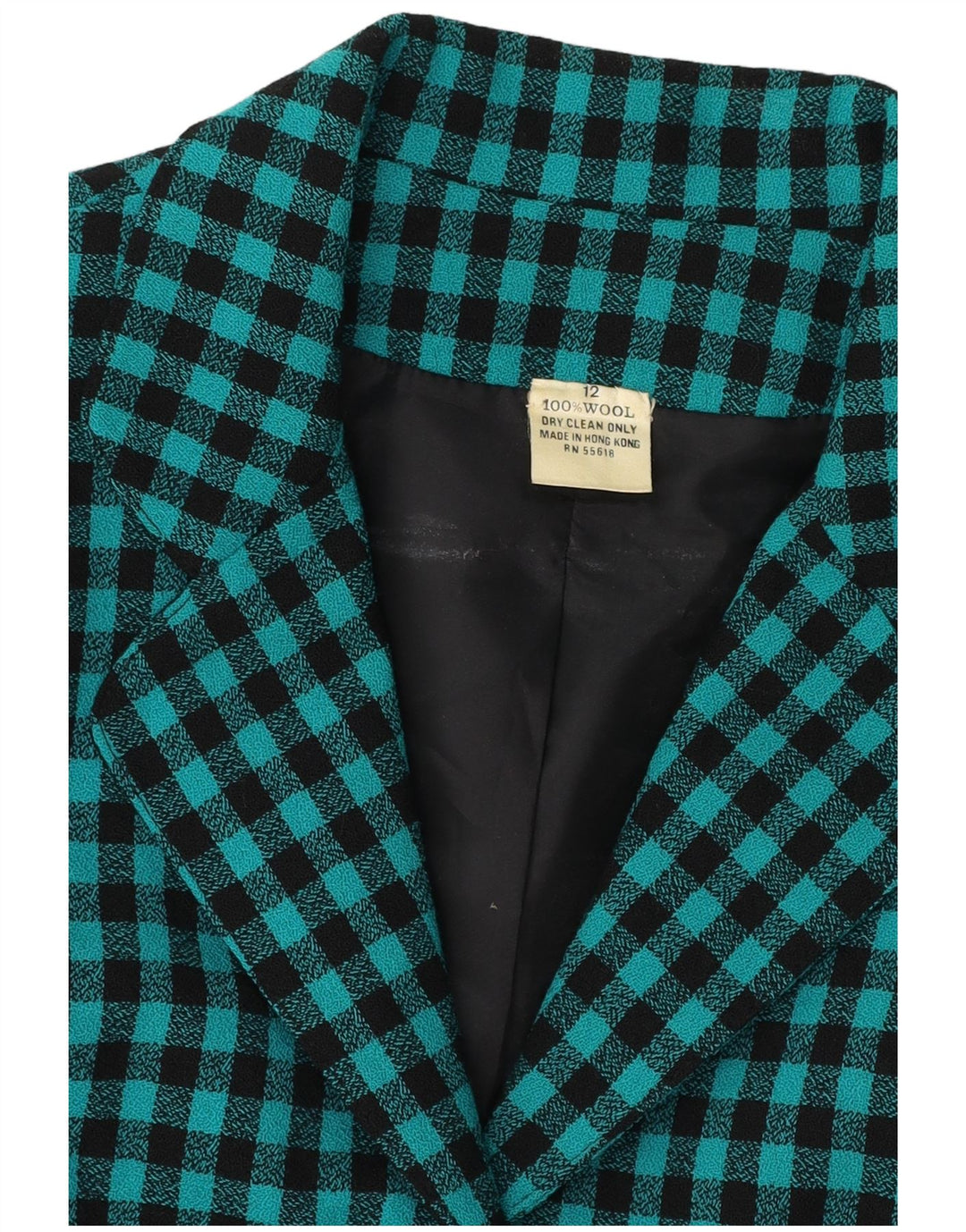 VINTAGE Chaqueta Blazer de 7 botones para mujer Reino Unido 12 Lana Gingham verde medio
