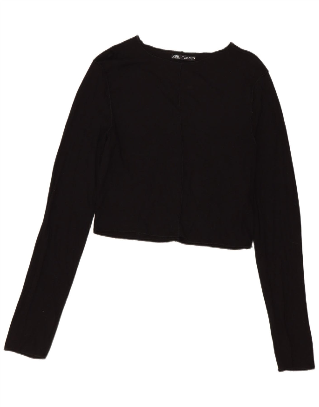 Zara Mujer Crop Top Manga Larga UK 44 Grande Viscosa Negra