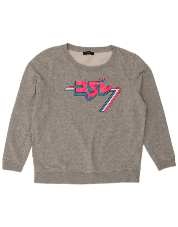 Diesel Mujer Sudadera Gráfica Jumper UK 46 Grande Gris Moteado Algodón