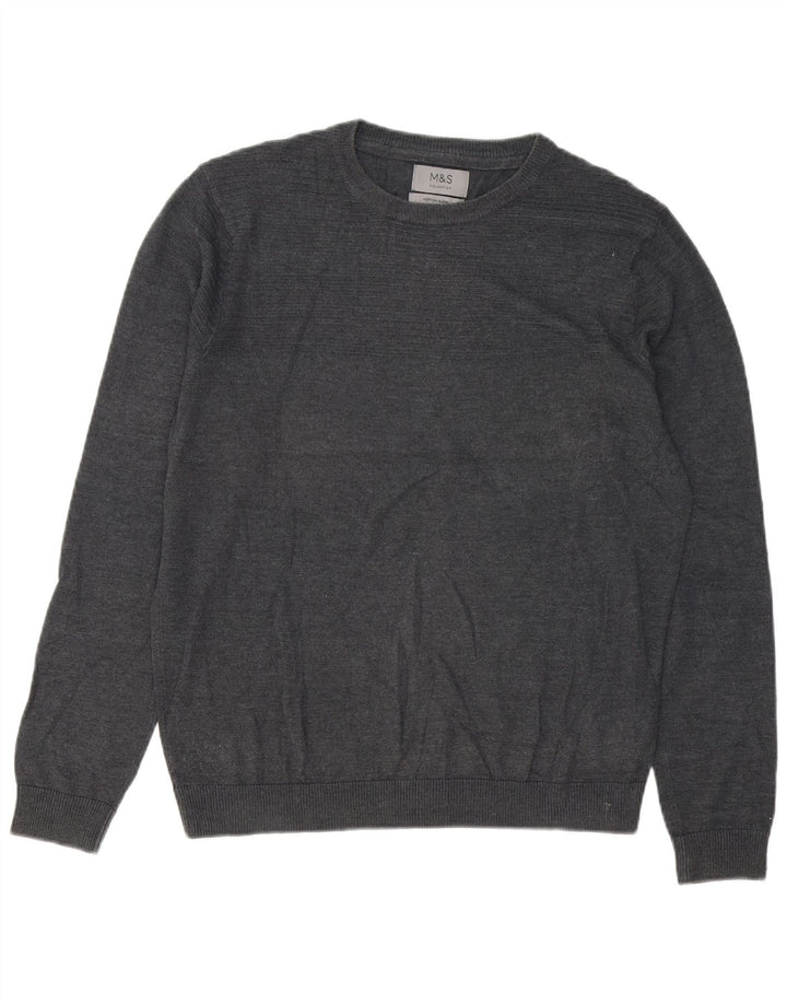 Marks & Spencer Jersey de cuello redondo para hombre de algodón gris medio