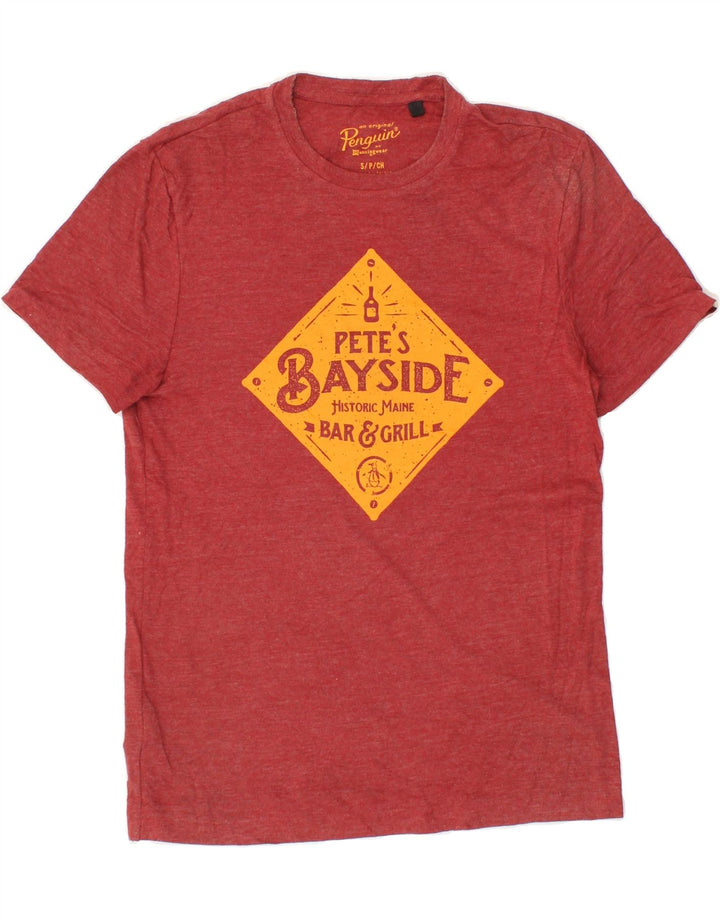 PENGUIN Mens Graphic T-Shirt Top Small Red Polyester Vintage Penguin and Second-Hand Penguin from Messina Hembry 