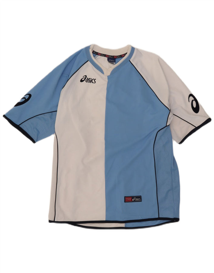 Asics Hombre Camiseta Gráfica Top Azul Medio Colorblock Poliéster