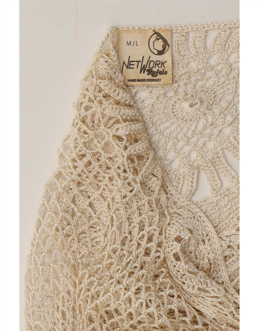 Rafale Blusa de crochet hecha a mano para mujer Top UK 14 Rayón beige medio