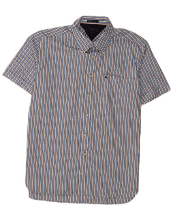 Tommy Hilfiger Camisa de manga corta para hombre, talla grande, color azul a rayas
