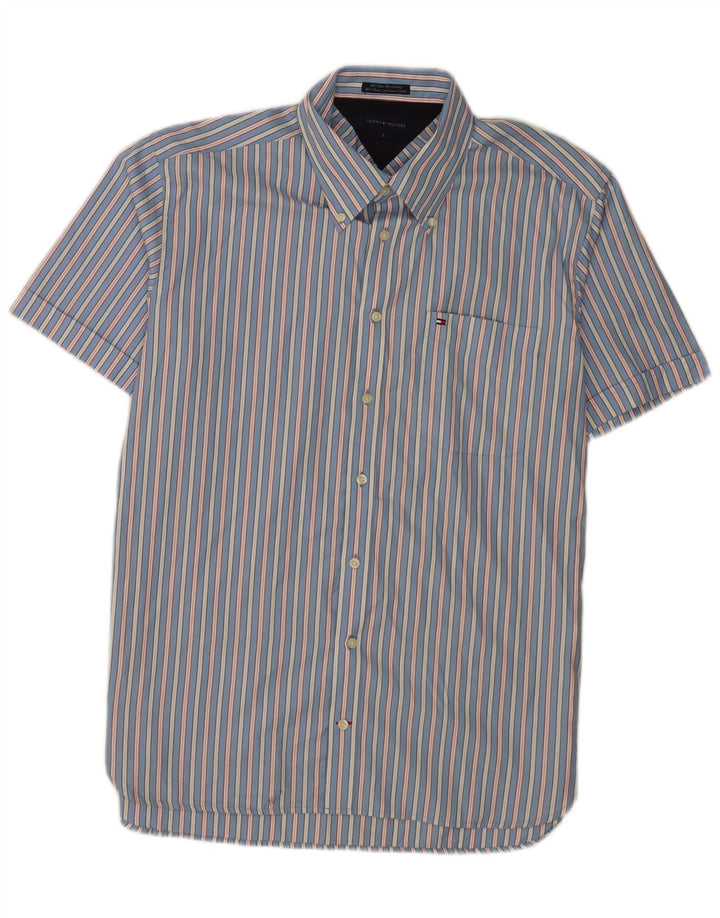 Tommy Hilfiger Camisa de manga corta para hombre, talla grande, color azul a rayas