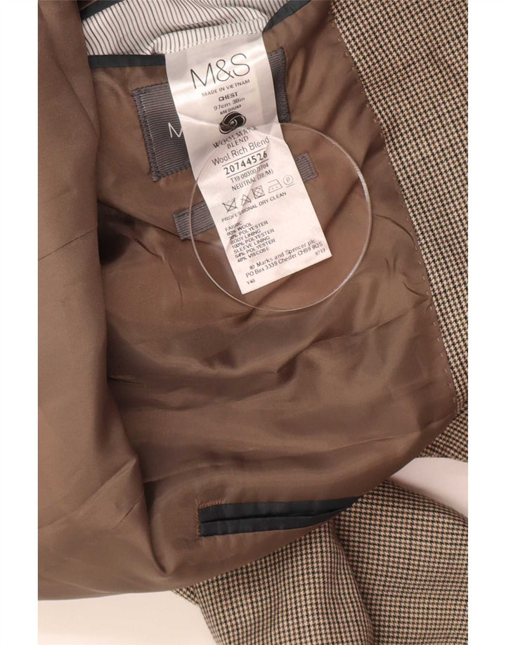 Marks & Spencer Chaqueta tipo blazer de 2 botones para hombre UK 38 Medium Beige Houndstooth