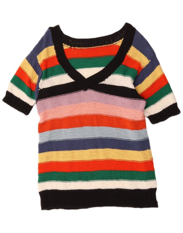 Vintage Womens V-Neck Jumper Sweater UK 20 2XL Multicoloured Striped