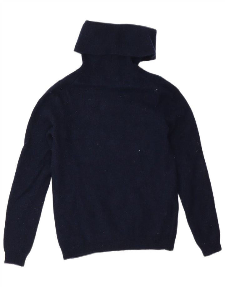 Jaeger Suéter corto con cuello vuelto para mujer UK 10 Small Navy Blue Wool