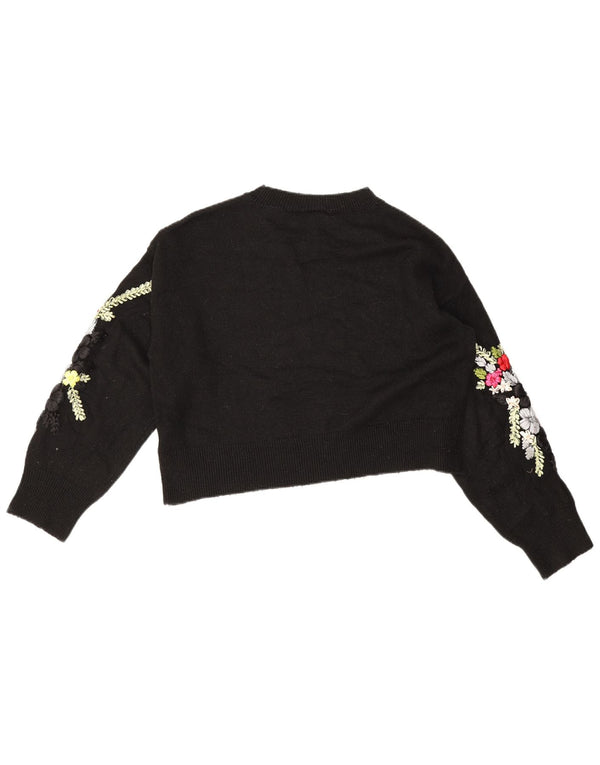 Topshop Suéter corto con cuello barco para mujer UK 10 Small Black Floral