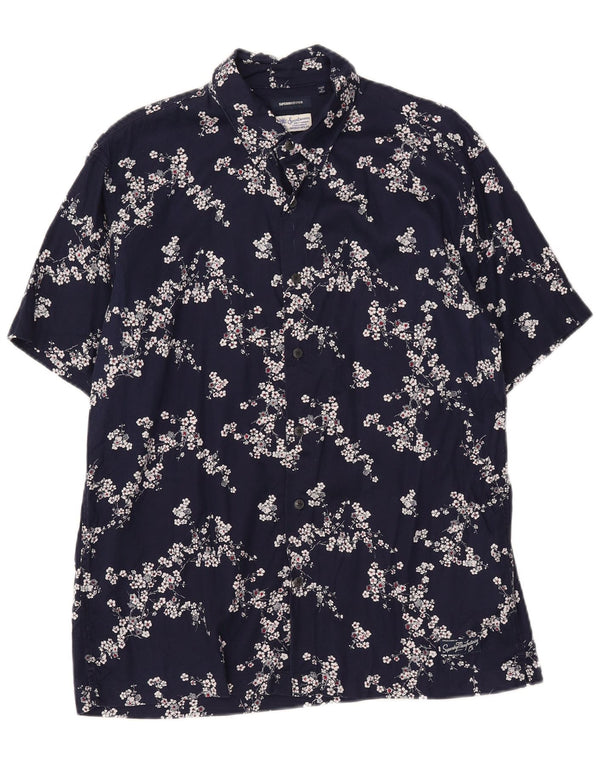 SUPERDRY Camisa de Manga Corta para Hombre Modal Floral Azul Marino Mediano