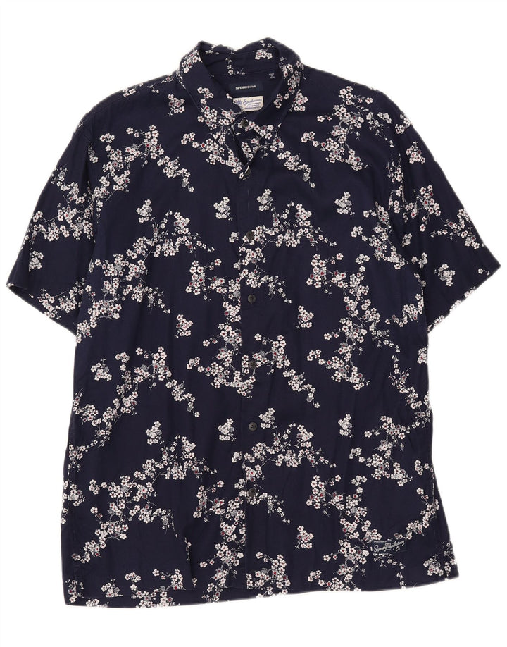 SUPERDRY Camisa de Manga Corta para Hombre Modal Floral Azul Marino Mediano