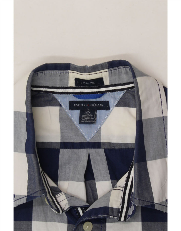TOMMY HILFIGER Mens trim fit Short Sleeve Pullover Shirt Large Blue Check Vintage Tommy Hilfiger and Second-Hand Tommy Hilfiger from Messina Hembry 