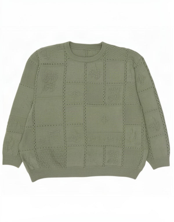 Vintage mujer cuello redondo jersey suéter Reino Unido 20 2XL verde