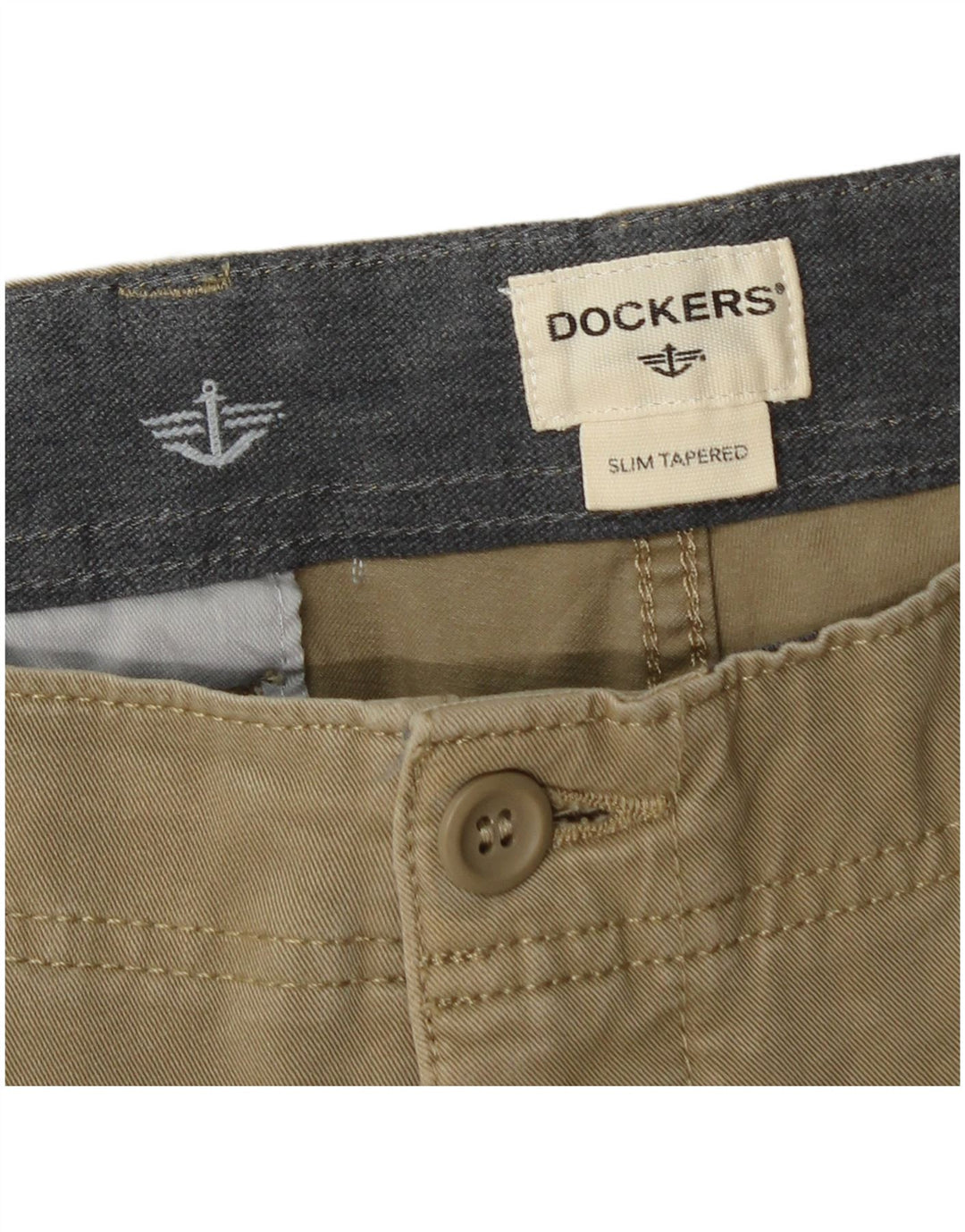 DOCKERS Pantalones chinos ajustados y cónicos para hombre W34 L32 Algodón caqui