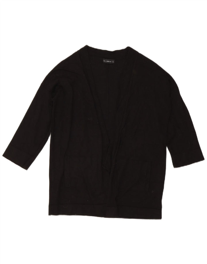 ZARA Womens 3/4 Sleeve Open Cardigan Sweater UK 14 Medium Black