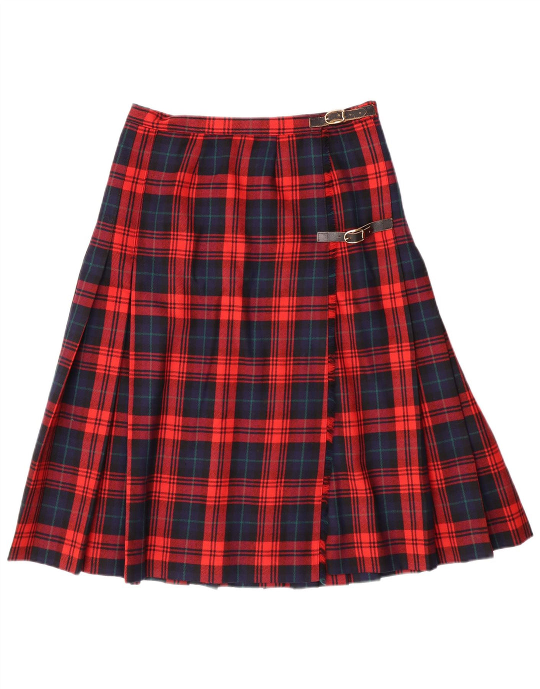 Vintage mujer cuchillo falda plisada IT 42 Medio W28 Rojo Check Lana Virgen
