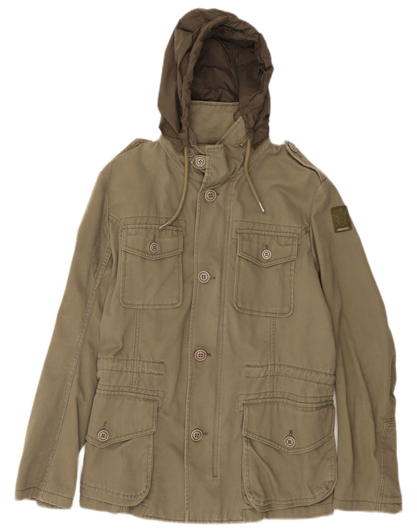 Diesel Chaqueta militar con capucha para hombre UK 36 Small Algodón caqui