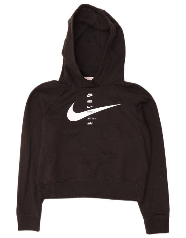 NIKE Sudadera con capucha para mujer de gran tamaño con gráfico recortado UK 6 XS Poliéster negro