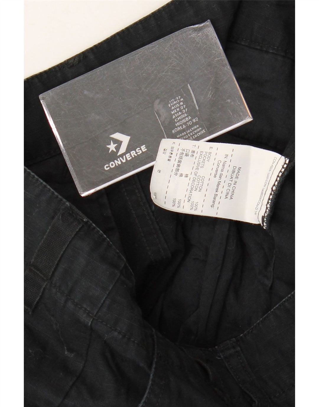 CONVERSE Pantalones cargo rectos para mujer W27 L28 Algodón negro