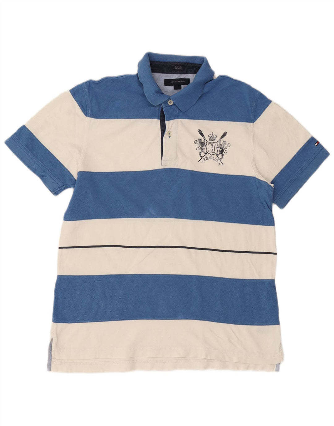 Tommy Hilfiger Polo de ajuste personalizado para hombre de algodón a rayas azules grandes