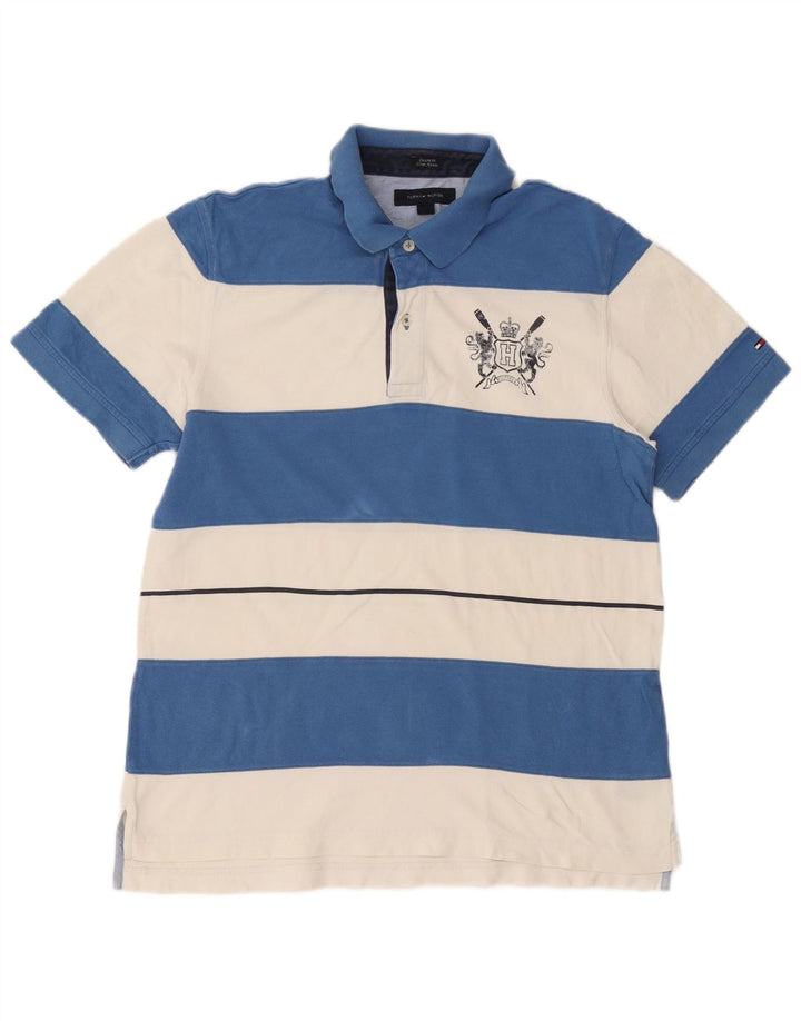 Tommy Hilfiger Polo de ajuste personalizado para hombre de algodón a rayas azules grandes