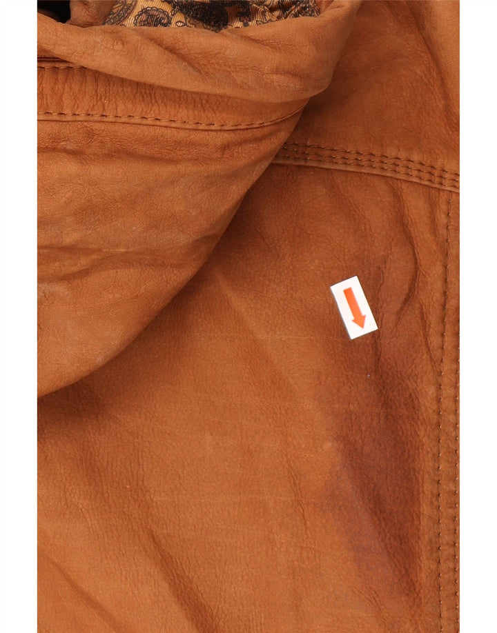 VINTAGE Chaqueta de cuero con capucha para hombre EU 54 2XL Cuero marrón