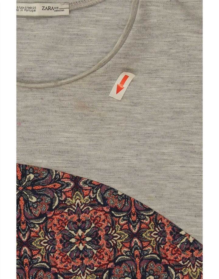 Zara Mujer Crop Vest Top UK 10 Small Gris Floral Poliéster