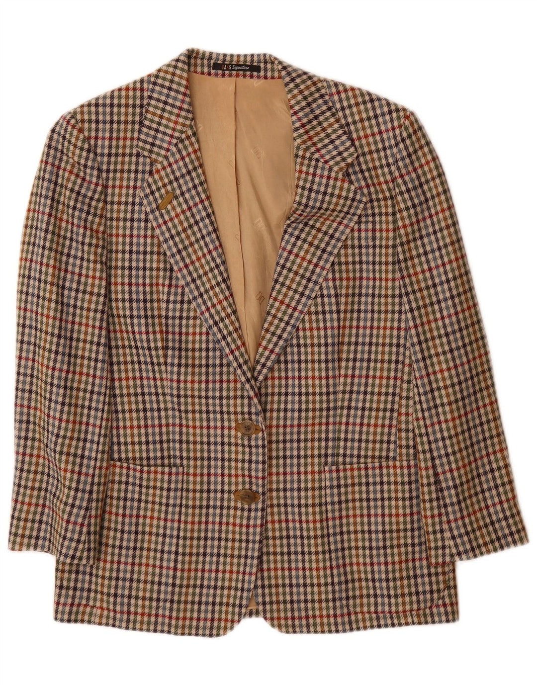 DAKS Chaqueta tipo blazer holgada con 2 botones para mujer UK 10 Small Beige Houndstooth