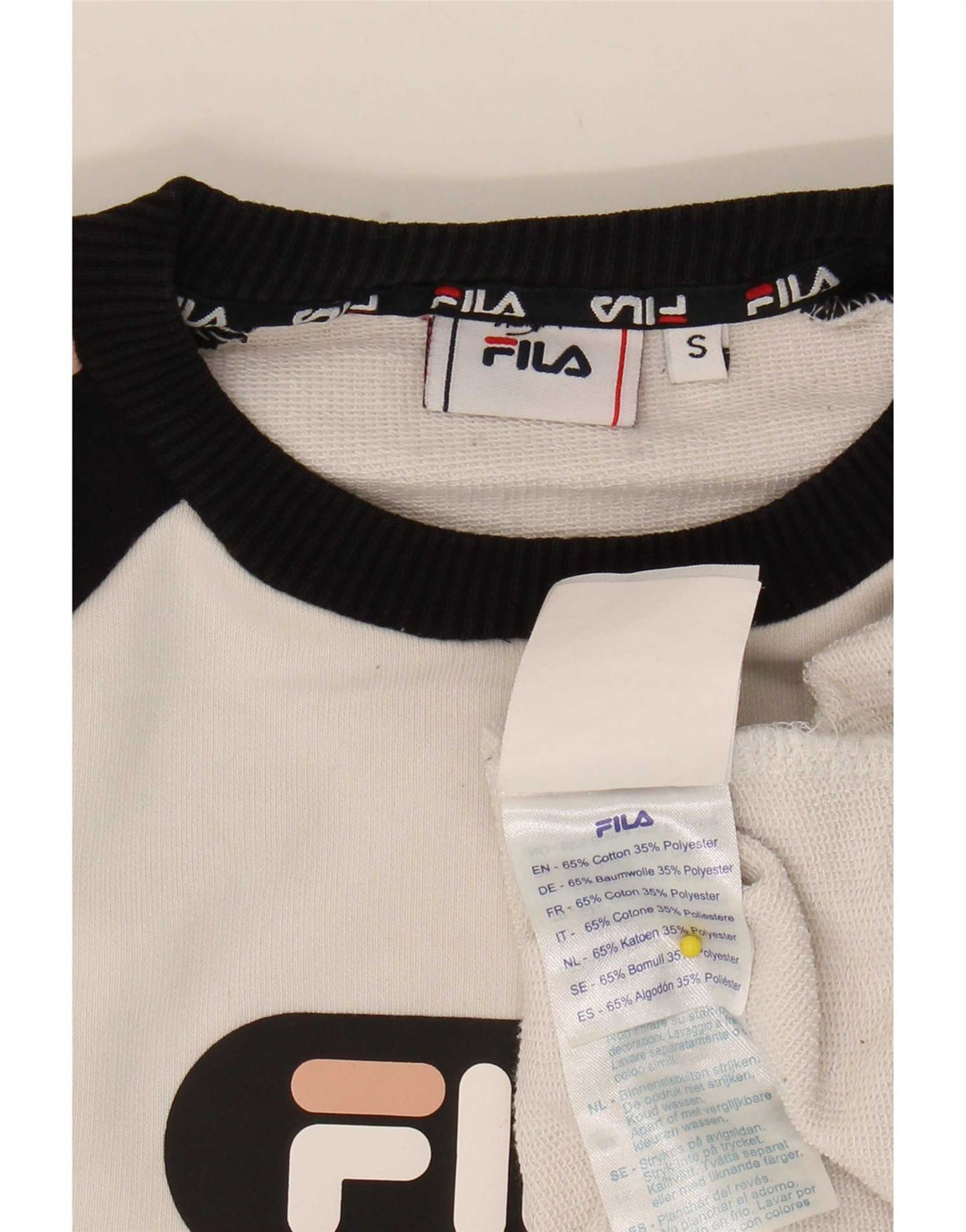 Fila Mujer Oversize Crop Sudadera Jumper UK 10 Small White Colourblock