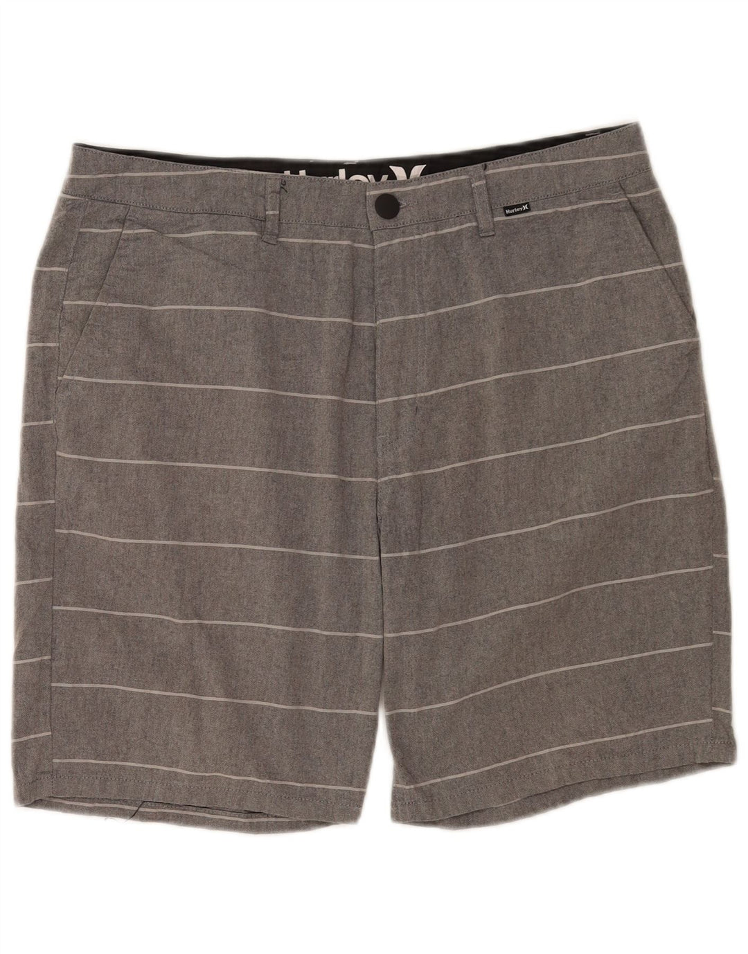 Hurley Pantalones cortos chinos para hombre W32 Algodón a rayas gris medio