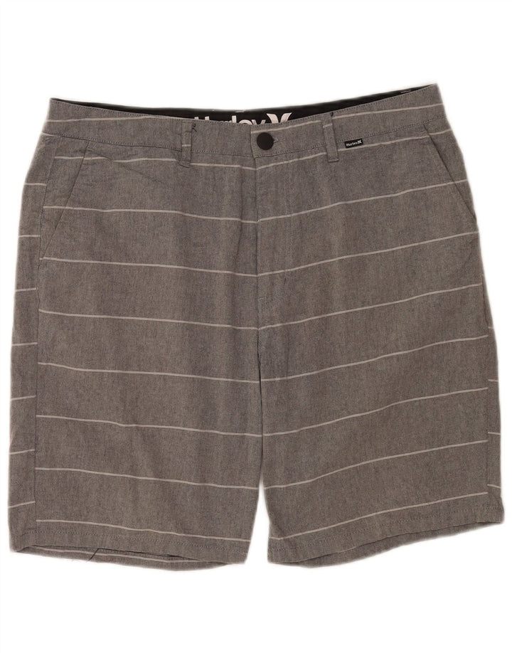 Hurley Pantalones cortos chinos para hombre W32 Algodón a rayas gris medio