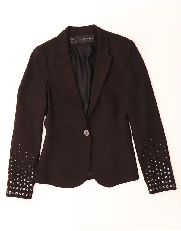 ZARA Chaqueta Blazer De 1 Botón Para Mujer UK 10 Small Poliéster Negro