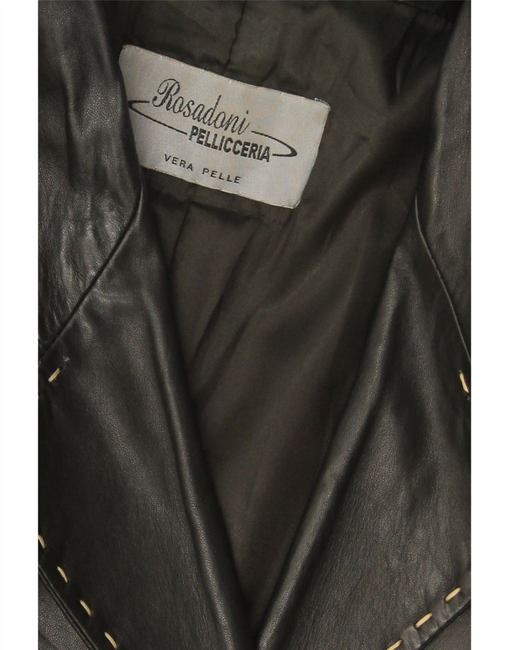 Vintage mujer cuero abrigo Reino Unido 18 XL cuero negro