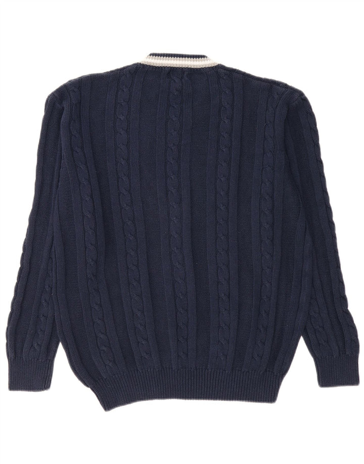 VINTAGE Hombres V-Cuello Jumper Suéter Grande Azul Marino Algodón