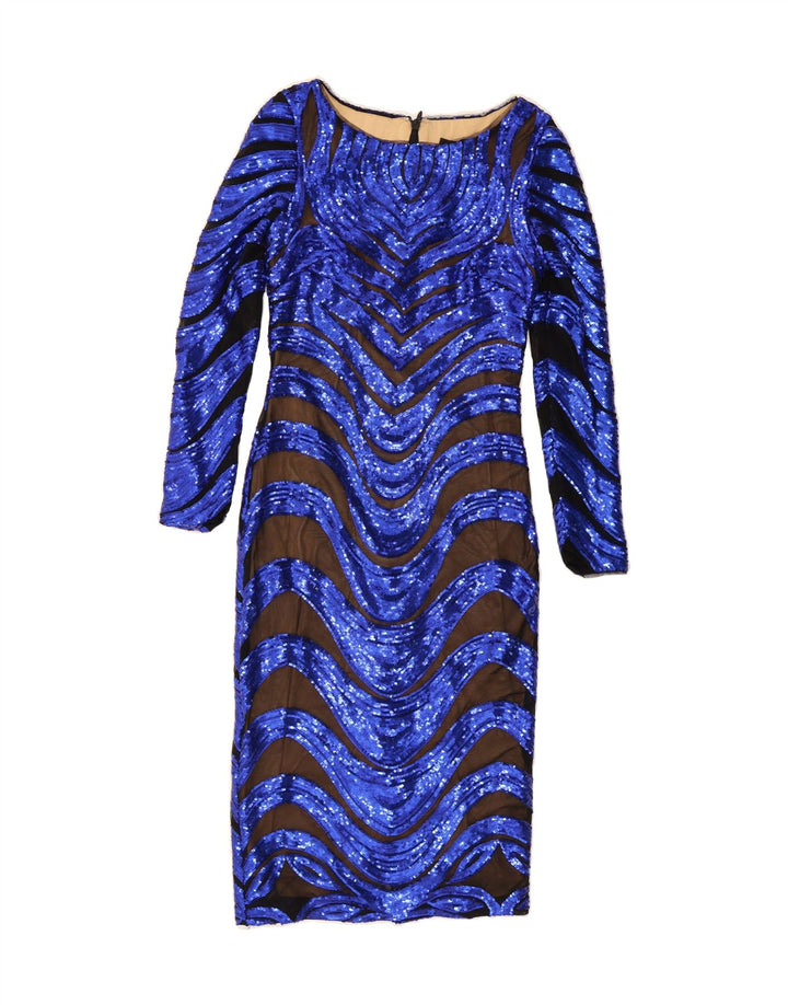 VINTAGE Womens Long Sleeve Maxi Dress UK 10 Small Blue Chevron Polyester Vintage Vintage and Second-Hand Vintage from Messina Hembry 