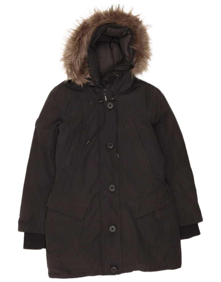 Superdry Abrigo acolchado con capucha extragrande para mujer, talla 40, poliéster negro pequeño