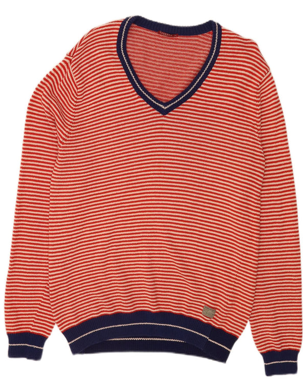 Carrera Jersey con cuello en V para hombre XL Algodón a rayas rojas