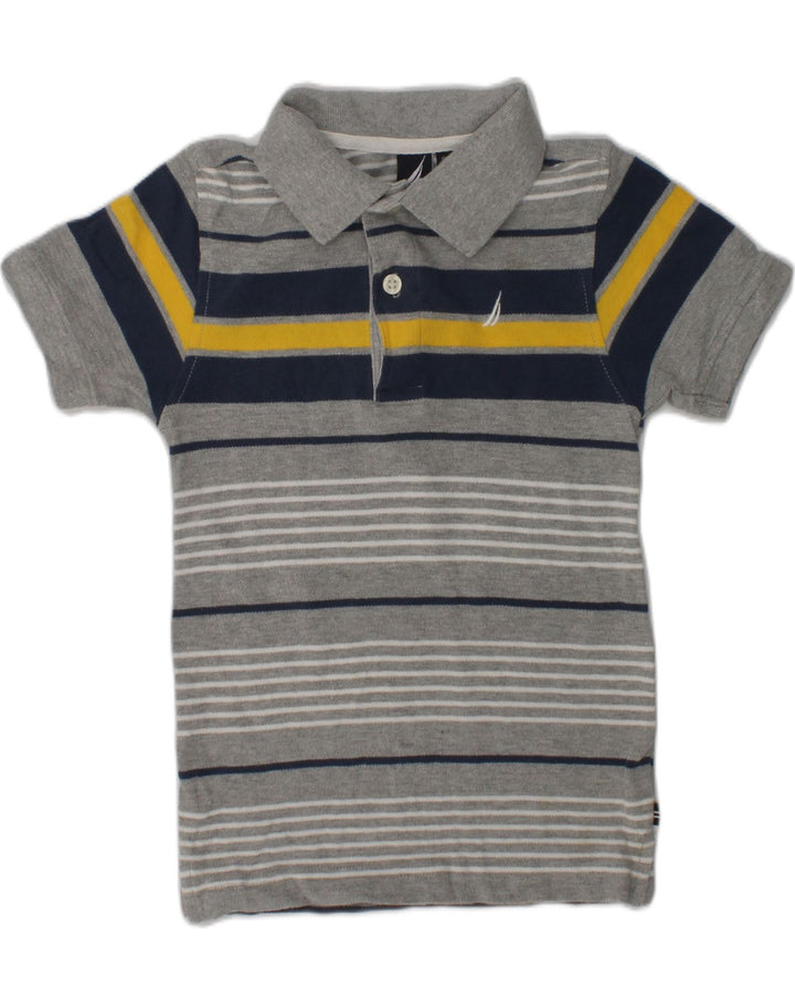 NAUTICA Boys Polo Shirt 3-4 Years Small  Grey Striped Cotton | Vintage Nautica | Thrift | Second-Hand Nautica | Used Clothing | Messina Hembry 