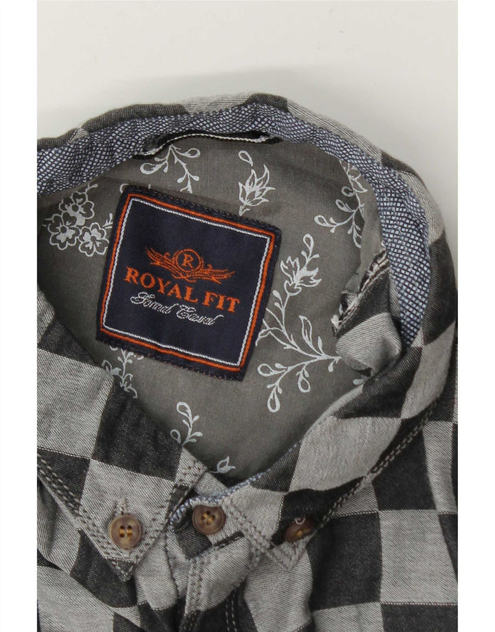 Camisa vintage para hombre gris medio geométrica